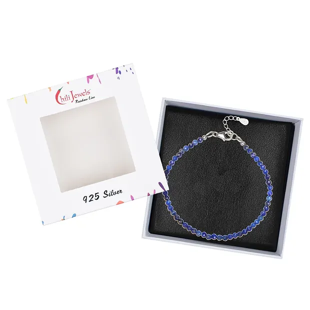 Pulsera de lapislázuli, cuentas facetadas de 3 mm, rodinado, cadena extensible | Marco Schreier