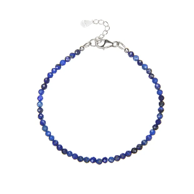 Bracelet en Lapis-lazuli, boules (3mm), facettées, rhodiées | Marco Schreier