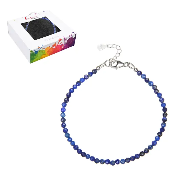 Pulsera de lapislázuli, cuentas facetadas de 3 mm, rodinado, cadena extensible | Marco Schreier