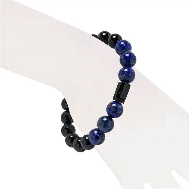 Pulsera, Turmalina negra (estabilizado), Lapislázuli, cuentas 10mm | Marco Schreier
