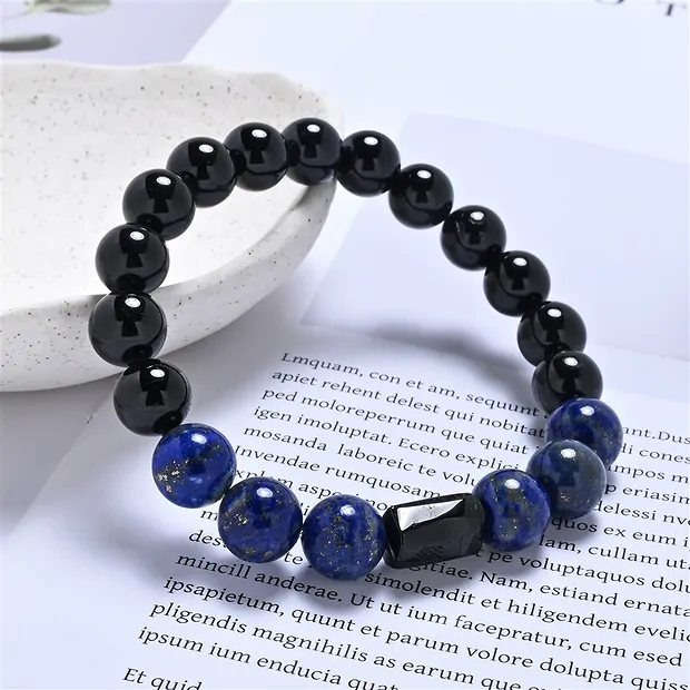 Pulsera, Turmalina negra (estabilizado), Lapislázuli, cuentas 10mm | Marco Schreier