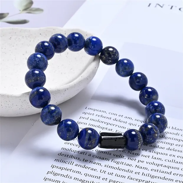 Pulsera, Lapislázuli, Turmalina negra (chorlo), cuentas de 10mm | Marco Schreier