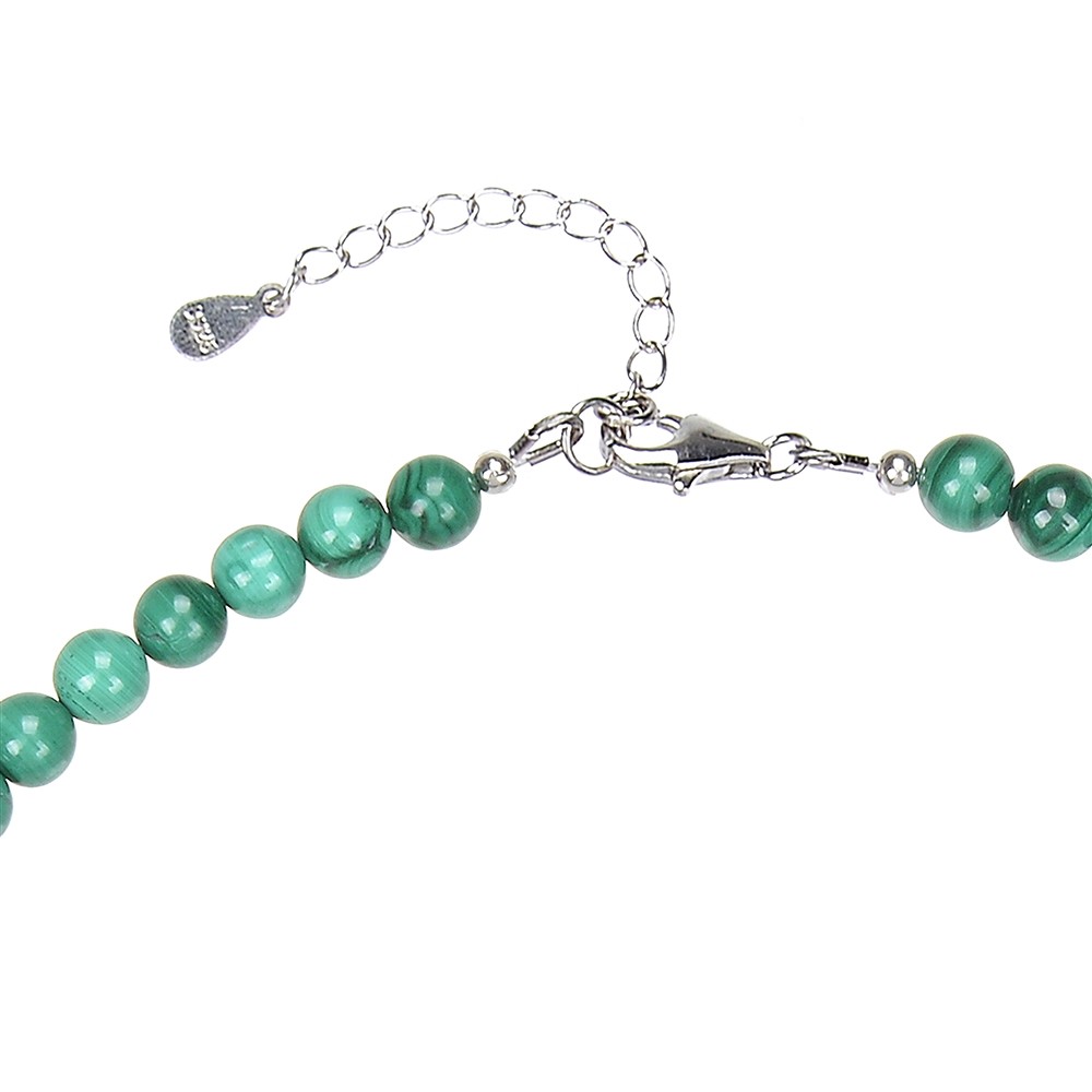 Necklace Malachite (stab.), beads (6mm), rhodiniert, extension chain | Marco Schreier