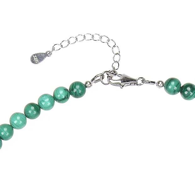 Collar Malaquita (estabilizado), cuentas (6mm), rodinado, cadena extensible | Marco Schreier