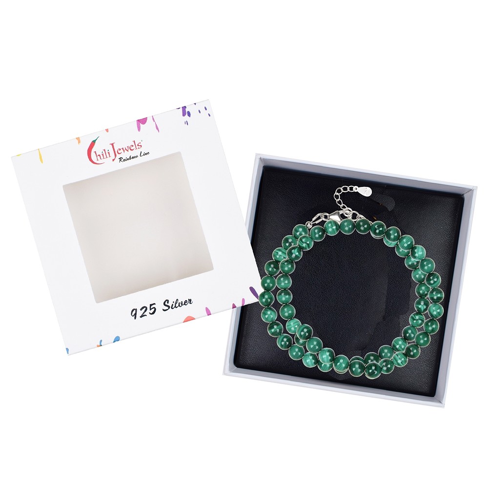 Necklace Malachite (stab.), beads (6mm), rhodiniert, extension chain | Marco Schreier