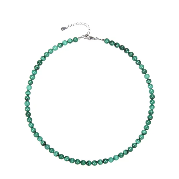 Necklace Malachite (stab.), beads (6mm), rhodiniert | Marco Schreier