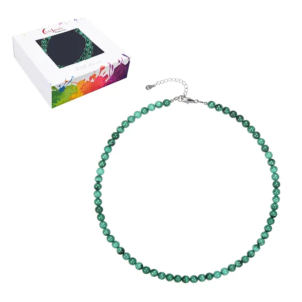 Collar Malaquita (estabilizado), cuentas (6mm), rodinado, cadena extensible | Marco Schreier