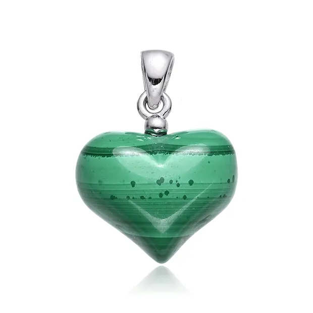 Pendentif Malachite (stab.), coeur (16mm), 2,4cm, rhodié | Marco Schreier