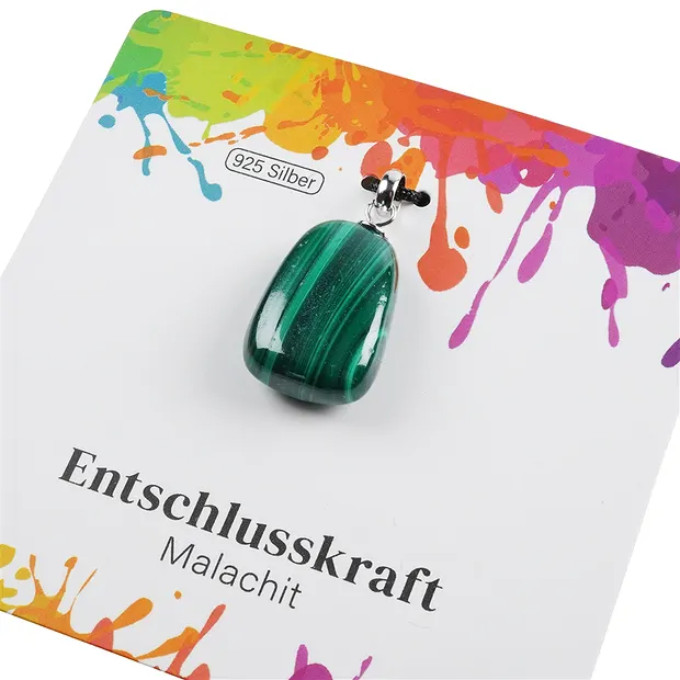 Anhänger Malachit, Trommelstein klein, rhodiniert | Marco Schreier