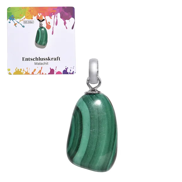 Ciondolo in Malachite, piccola Pietra burattata, rodiato | Marco Schreier