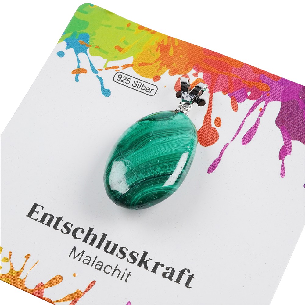 Ciondolo in Malachite, pietra burattata grande, rodiato | Marco Schreier