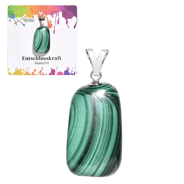 Ciondolo in Malachite, pietra burattata grande, rodiato | Marco Schreier