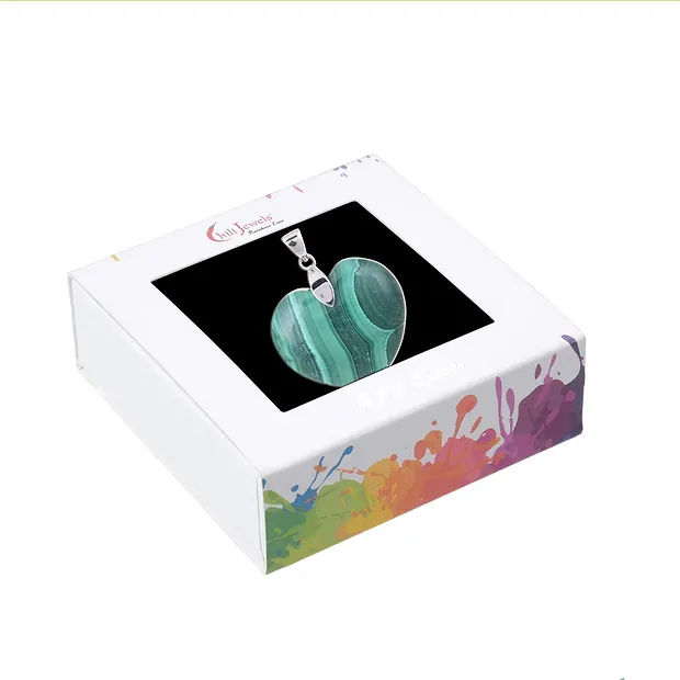 Pendentif Malachite (stab.), coeur (28mm), 4,2cm, rhodié | Marco Schreier