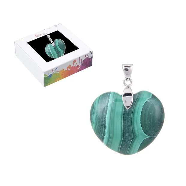 Pendentif Malachite (stab.), coeur (28mm), 4,2cm, rhodié | Marco Schreier