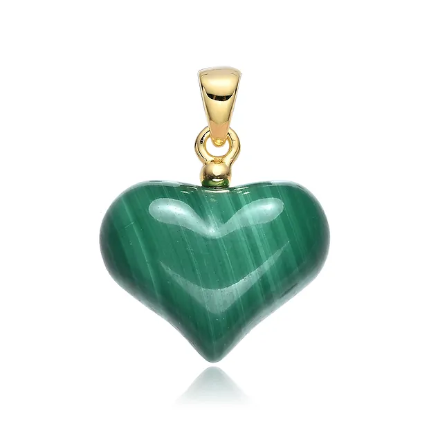 Malachite (stab.) pendant, heart (16mm), 2.4cm, gold-plated | Marco Schreier