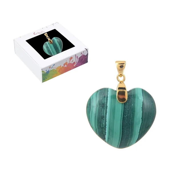 Pendentif Malachite (stab.), coeur (28mm), 4,2cm, doré | Marco Schreier