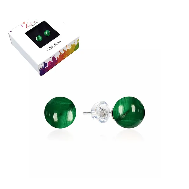 Clous d'oreilles Malachite (stab.), boule, 6mm, rhodié | Marco Schreier