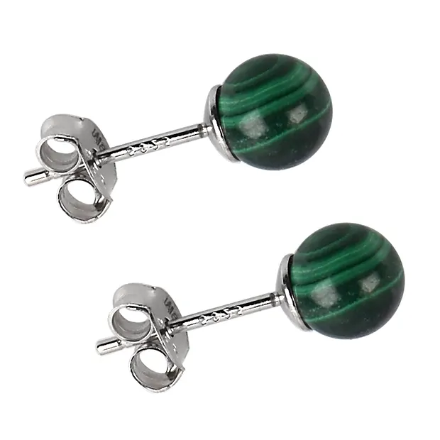 Ohrstecker Malachit (stab.), Kugel, 8mm, rhodiniert | Marco Schreier