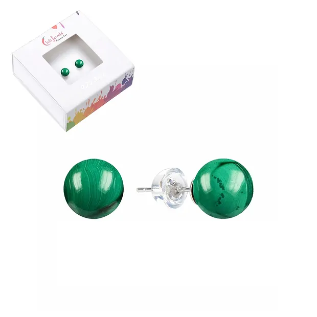 Clous d'oreilles Malachite (stab.), boule, 8mm, rhodié | Marco Schreier
