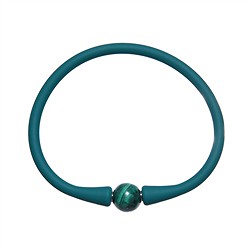 0610661006 Bracelet en perles rondes Malachite (10mm), silicone (vert fonc&#xE9;), 18cm | Marco Schreier