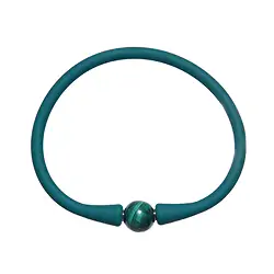 0610661006 Bracelet en perles rondes Malachite (10mm), silicone (vert foncé), 18cm | Marco Schreier
