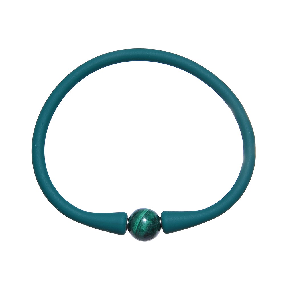 Bracelet en perles rondes Malachite (10mm), silicone (vert foncé), 18cm | Marco Schreier