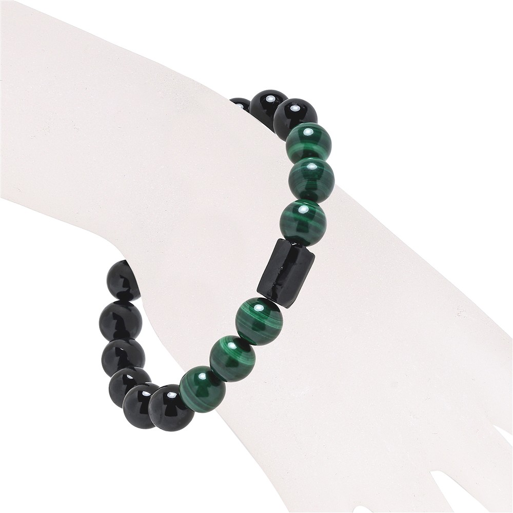 Bracciale, Schorl (stab.), Malachite (stab.), perline da 10 mm | Marco Schreier