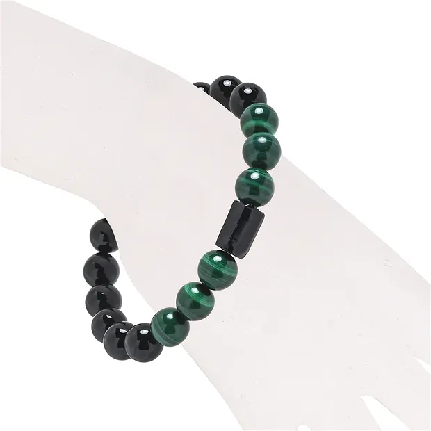 Bracciale, Schorl (stab.), Malachite (stab.), perline da 10 mm | Marco Schreier