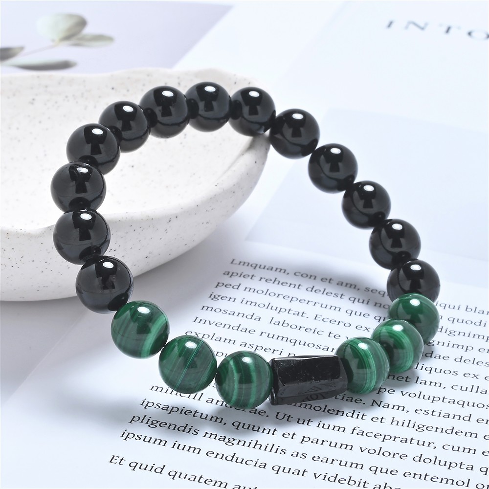 Bracciale, Schorl (stab.), Malachite (stab.), perline da 10 mm | Marco Schreier