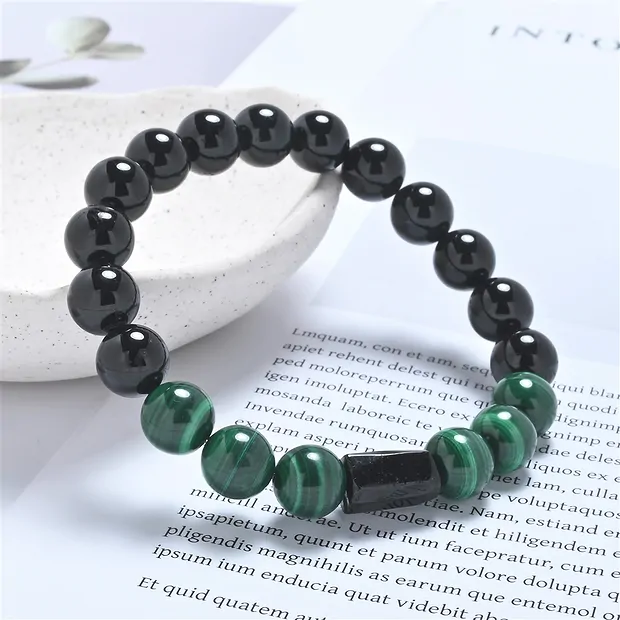 Bracelet, Schorl (stab.), Malachite (stab.), boules 10mm | Marco Schreier