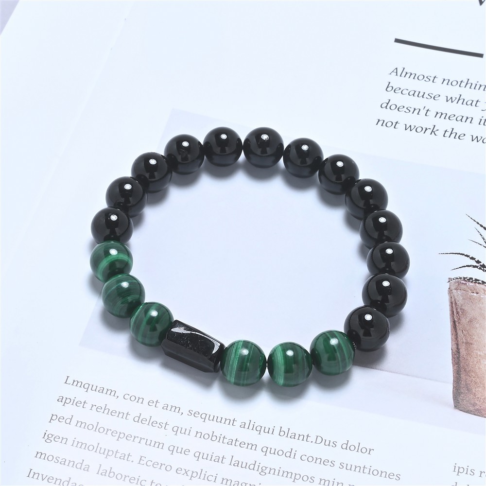 Bracciale, Schorl (stab.), Malachite (stab.), perline da 10 mm | Marco Schreier