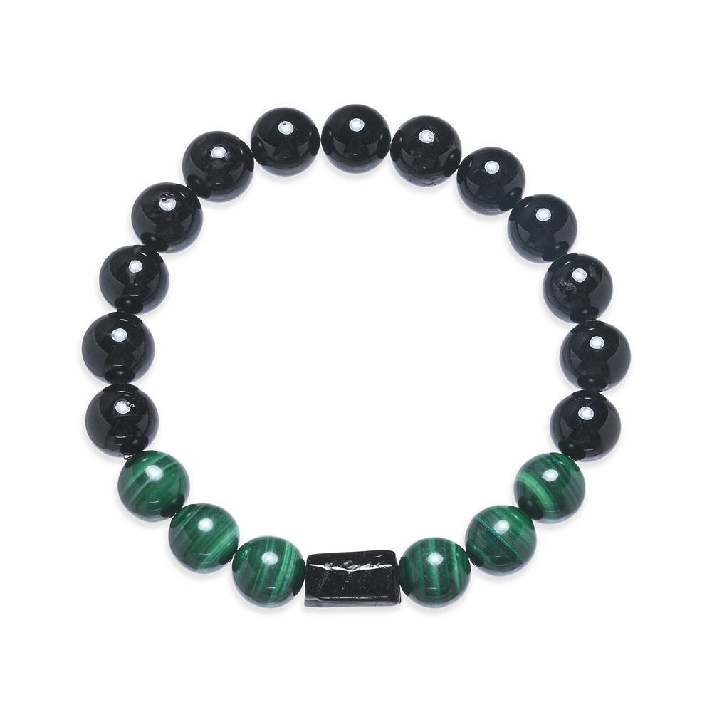 Bracciale, Schorl (stab.), Malachite (stab.), perline da 10 mm | Marco Schreier