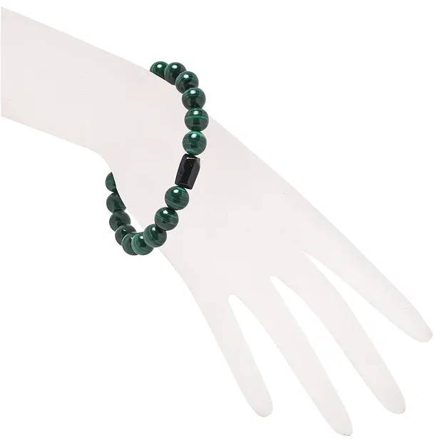 Pulsera, Malaquita (estabilizada), Turmalina negra (chorlo), cuentas de 10mm | Marco Schreier