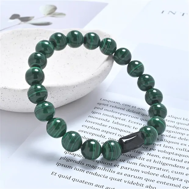 Bracelet, Malachite (stab.), Schorl, boules 10mm | Marco Schreier