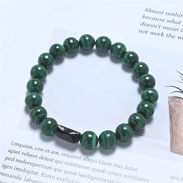 Pulsera, Malaquita (estabilizada), Turmalina negra (chorlo), cuentas de 10mm  | Marco Schreier