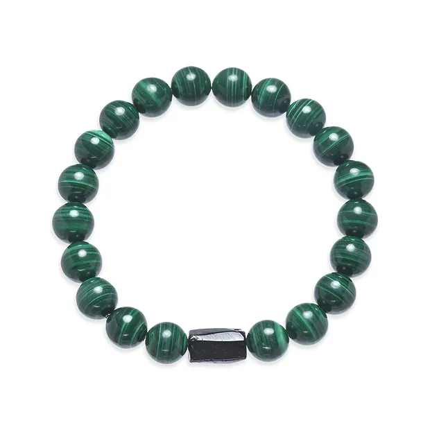 Bracelet, Malachite (stab.), Schorl, boules 10mm | Marco Schreier