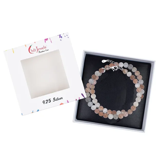 Moonstone necklace, beads (6mm), rhodiniert | wholesaler gems & healing stones