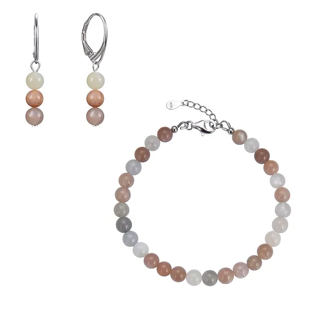 Moonstone necklace, beads (6mm), rhodiniert | wholesaler gems & healing stones