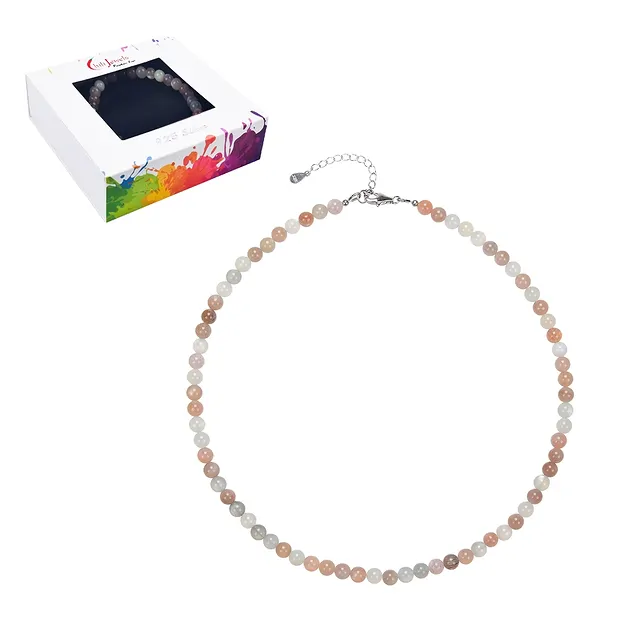 Collana in pietra di luna, perline (6 mm), rodiato, catena di prolunga | Marco Schreier