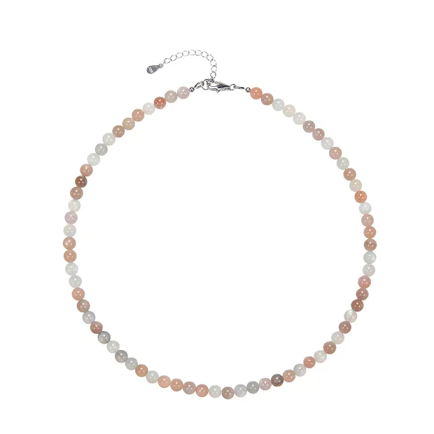 Moonstone necklace, beads (6mm), rhodiniert | wholesaler gems & healing stones