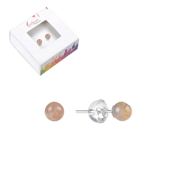 Earstuds Moonstone, ball, 4mm, rhodiniert | wholesaler gems & healing stones