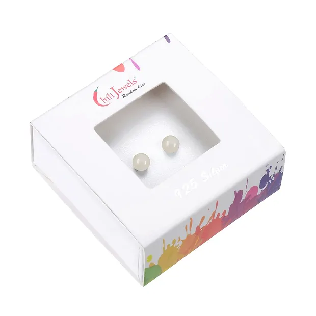 Clous d'oreilles pierre de lune, boule, 6mm, rhodié | Marco Schreier