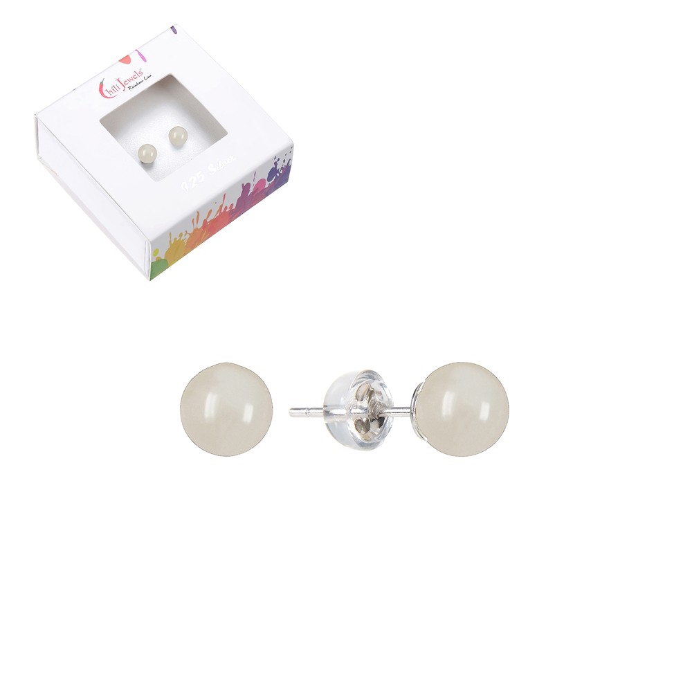 Earstuds Moonstone, ball, 6mm, rhodiniert | wholesaler gems & healing stones