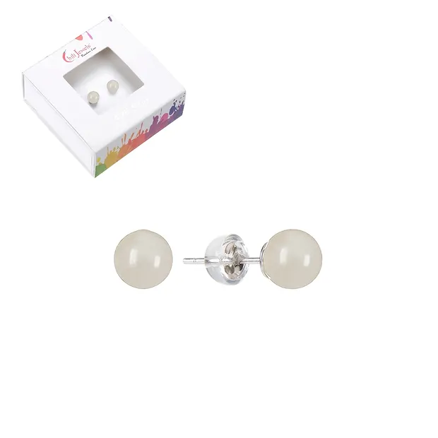 Earstuds Moonstone, ball, 6mm, rhodiniert | wholesaler gems & healing stones