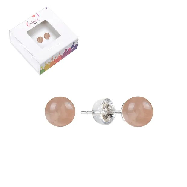Clous d'oreilles pierre de lune, boule, 8mm, rhodié | Marco Schreier