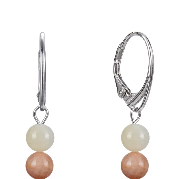 Boucles d'oreilles avec crochets en pierre de lune (multicolore), boules de 6mm, rhodié | Marco Schreier