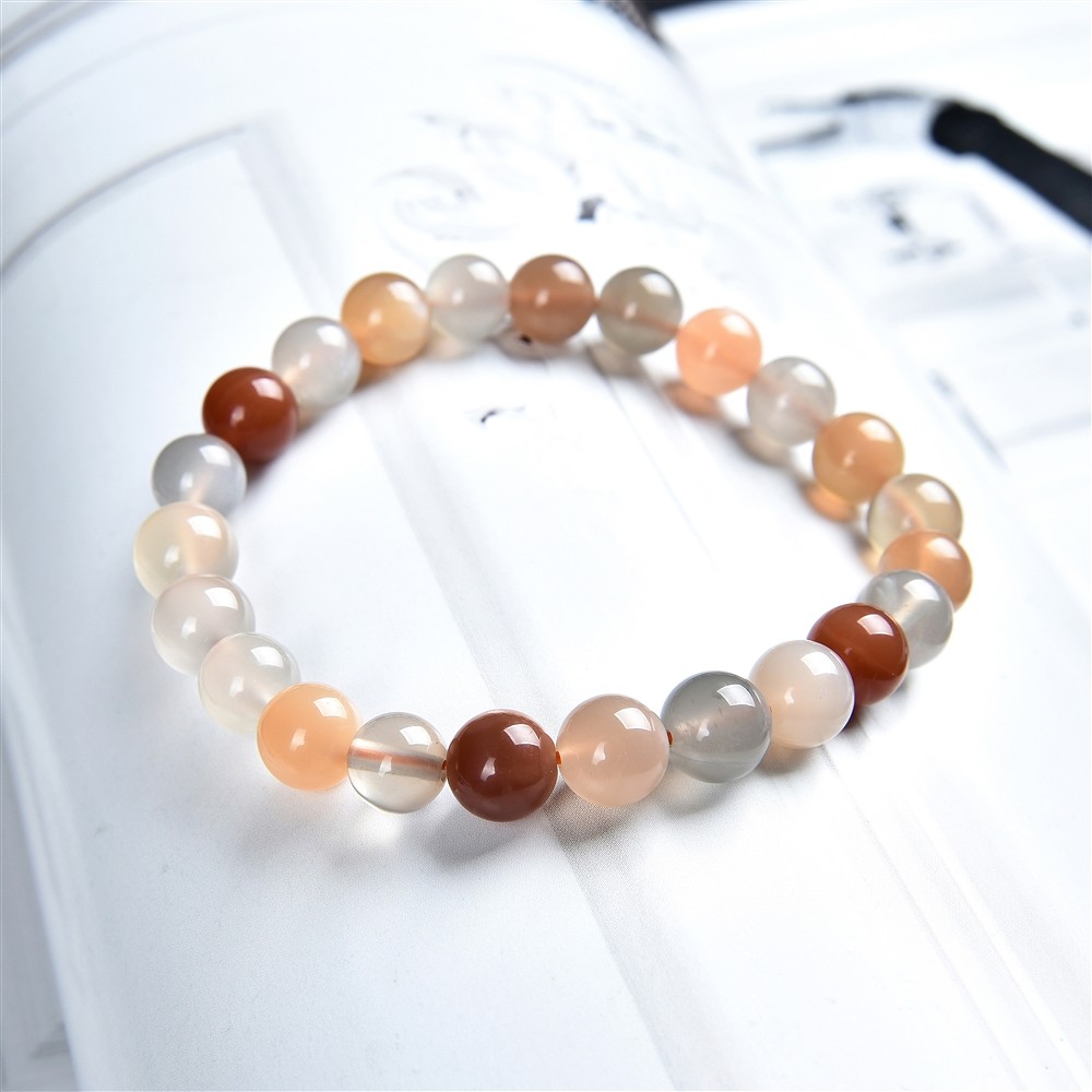 Bracelet, Pierre de lune (multicolore), 08mm boules | Marco Schreier