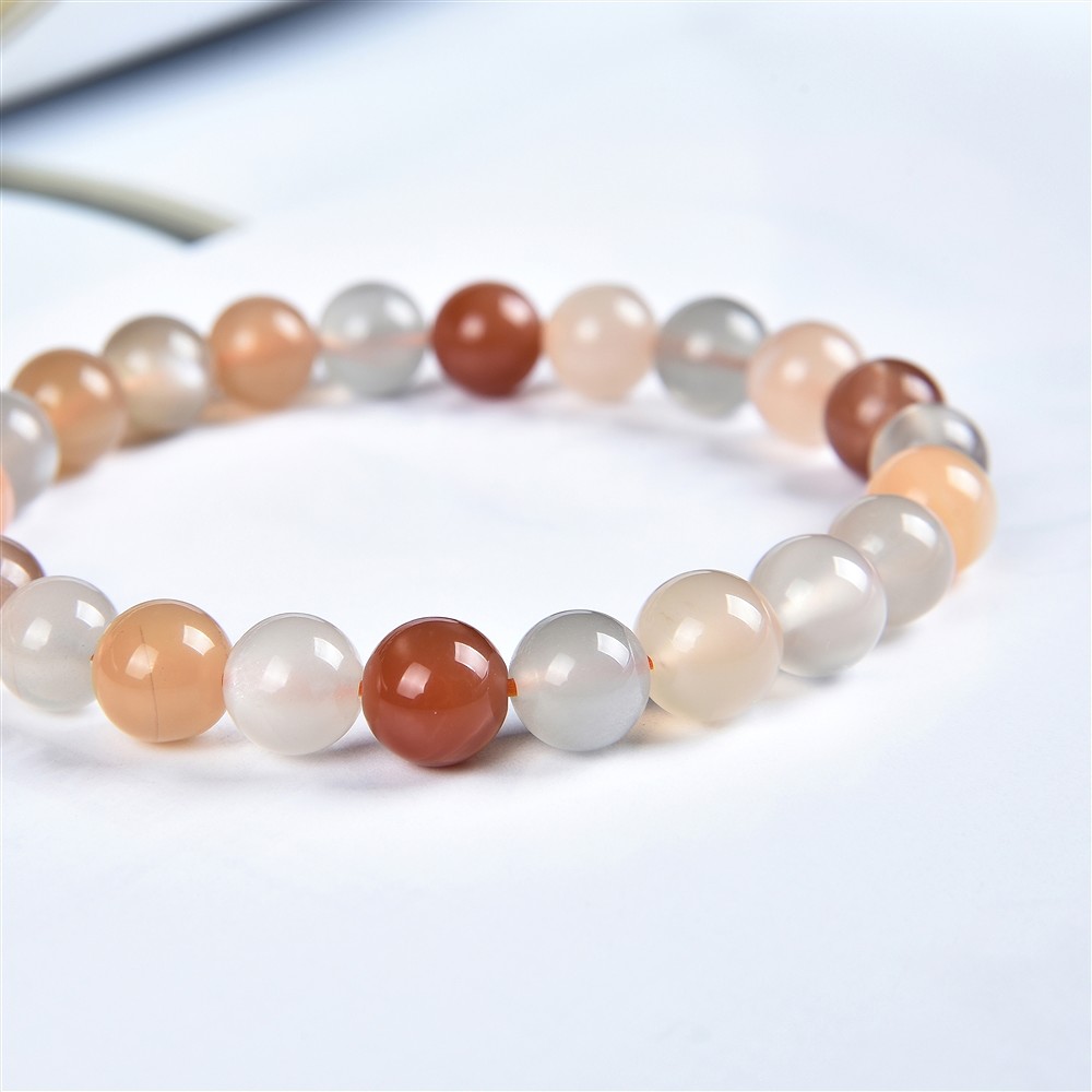 Bracelet, Pierre de lune (multicolore), 08mm boules | Marco Schreier
