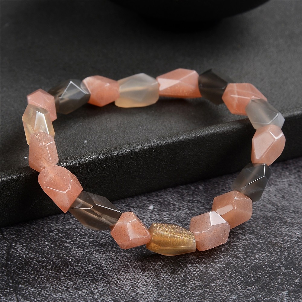 Bracciale, Pietra di luna (colorata), pepite 08 x 10 mm, sfaccettate | Marco Schreier
