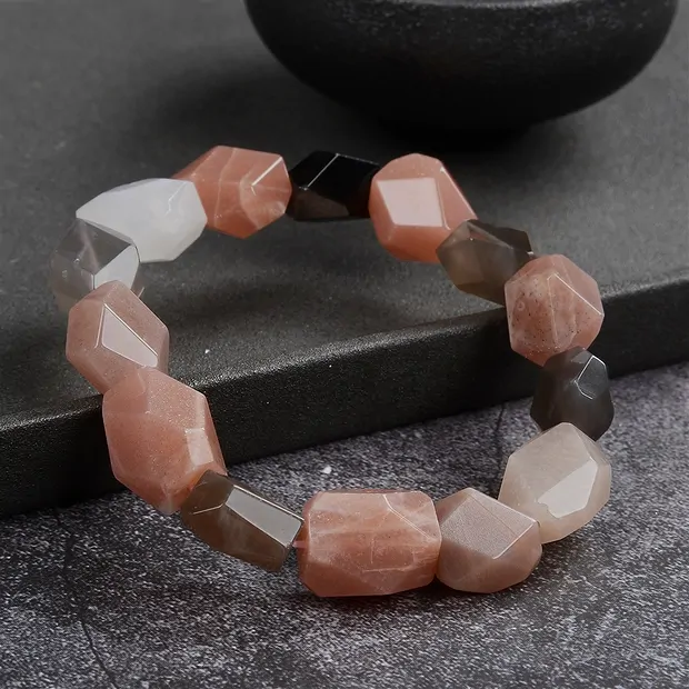 Bracelet, Moonstone (multicolored), 12 x 16mm nuggets, faceted | Marco Schreier